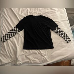 Oversized fashion long sleeve checkered T- shirt